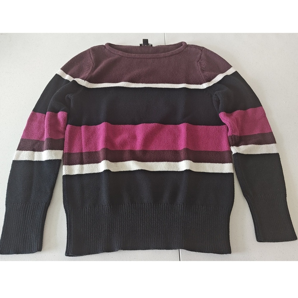 Women Medium Ann Taylor Factory Preppy Striped Boat Neck Knit Sweater Colorblock